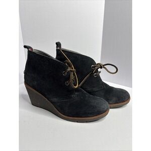 Sperry Women Top Sider Harlow 6 M Black Suede Leather Ankle Boots Wedge